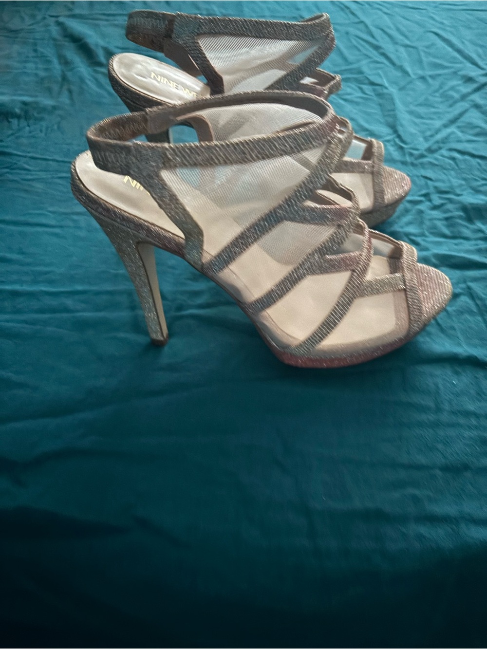 Nine West Pink Glitter Multicolor Strappy Heels - Picture 2 of 4